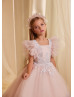 Leaf Lace Tulle V Back Extraordinary Flower Girl Dress